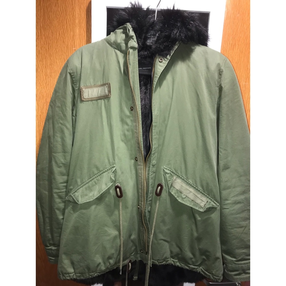 ZARA green jacket with faux fur